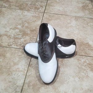 Nike Golf Shoes Mens SZ 10, White Brown Saddle, Kempshall Spikes